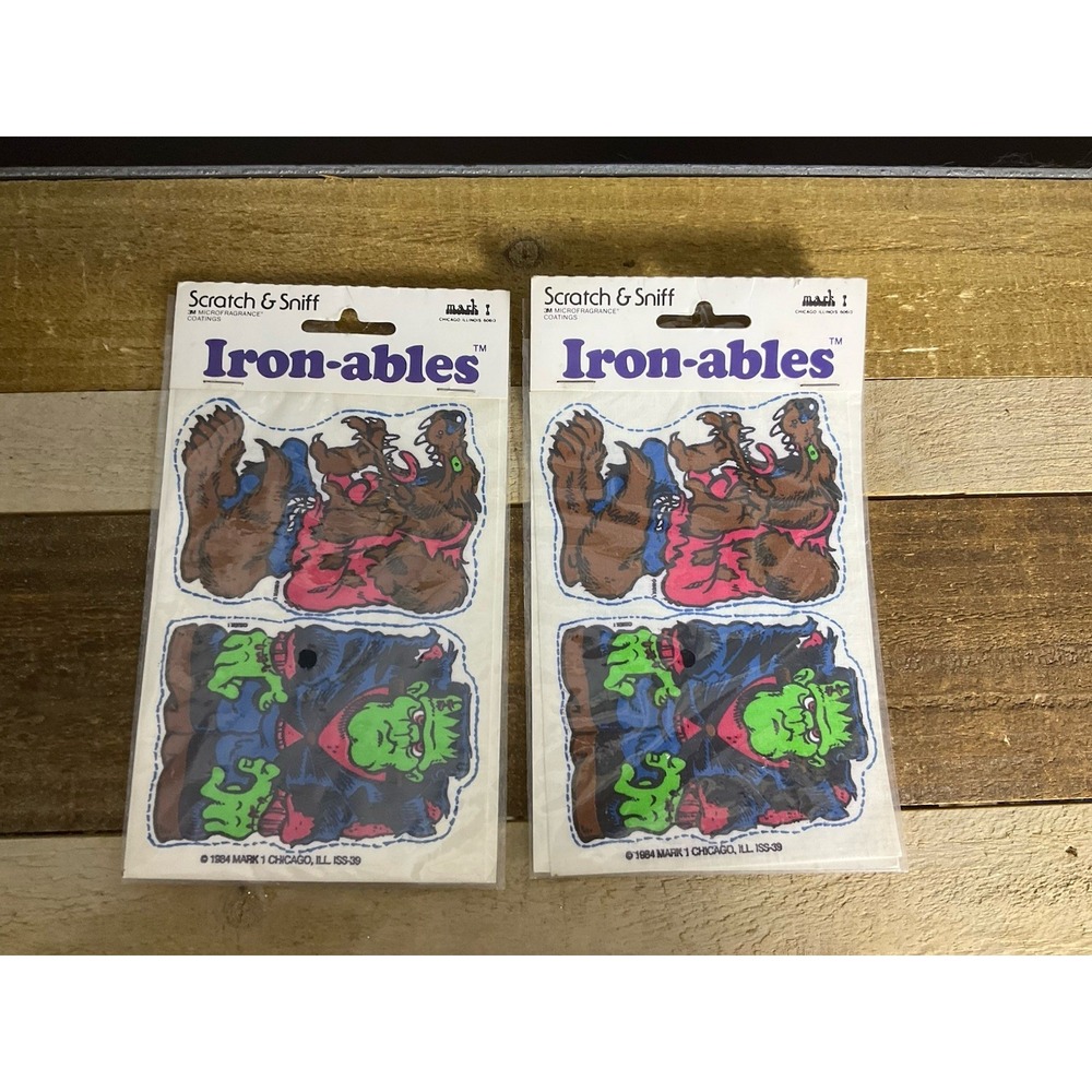 Vintage 1984 Scratch & Sniff Iron-ables Monster Iron On Patch 2 Packs.